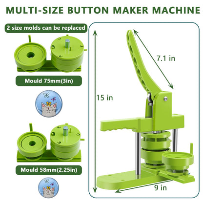 MK.Bear Button Maker Machine Multiple Sizes 200 Pcs，Pin Maker Machine 2.25+3 Inch Badge Maker,DIY Badge Making Kit with Free Button Parts, Circle Cutter
