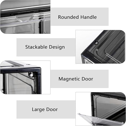 Clear Shoe Box Plastic Stackable Upgraded 6 Pack Shoe Storage Box Organizer with Clear Large Magnetic Door for Display Sneakers Easy Assembly White