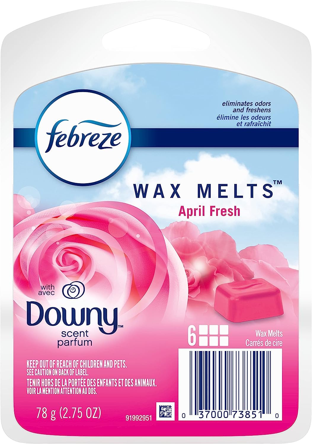 Febreze Odor-Fighting Wax Melts Air Freshener Refills with Downy Scent, April Fresh, 6 count