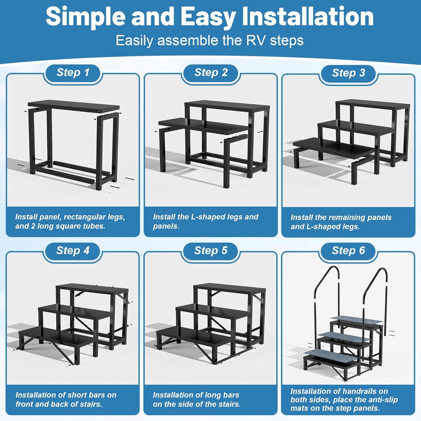 Rv Steps with Handrail 3 Step,Hot Tub Steps with Anti-Slip Mats,Heavy Duty Metal Mobile Home Stairs,Camper Steps for Travel Trailer,Portable Step Ladder for Spa,Pool and Porch