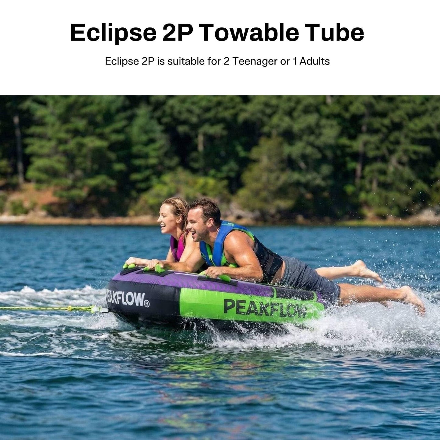 PEAKFLOW Towable Tube,Boat Tube,1-2 PersonsModels,Tubes for Boating,Heavy Duty 840D Nylon & 28-Gauge PVC,High-Speed Water Fun, 54x54 Inches Inflated,Eclipse Series