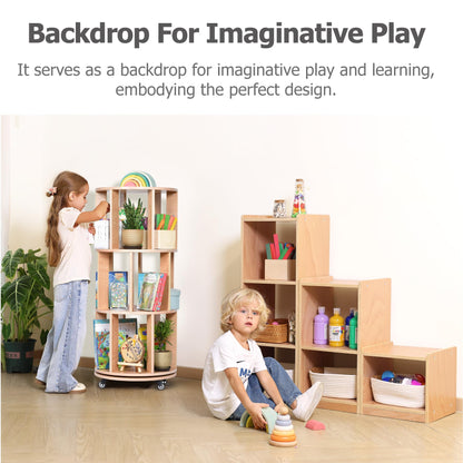 Bolocon Modular 3-Piece Cube Storage Cabinet, L-Shaped Reversible Ladder Corner Bookshelf with 6+ Cubes, 4-Tier Wooden Freestanding Organizer for Kids Room & Home Office, Natural