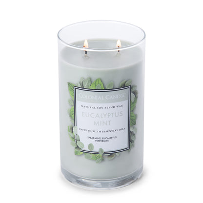 Colonial Candle Eucalyptus Mint Scented Jar Candle, Classic Cylinders Collection, 2 Wick, Green, 19 oz - Up to 120 Hours Burn