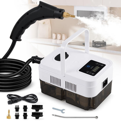 Hapyvergo Timing Steam Cleaner Handheld Steamer for Cleaning Grout Tile Car Detailing Pressurized Steam Cleaner with Brush Heads for Home Kitchen Bathroom (White)