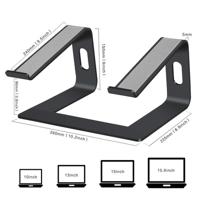 Orionstar Ergonomic Laptop Stand, Premium 5mm Aluminum Riser for 10-15.6 Inch Notebook Computer, Tool-Free Detachable Elevator Holder for Desk Office, Sturdy Riser for Eye-Level Neck Relief, Black