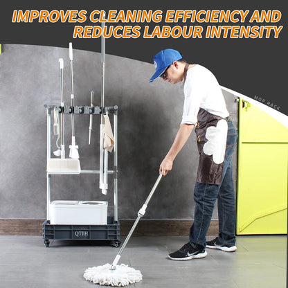 QTJH Broom mop holder cleaning supplies organizer janitorial carts on wheels housekeeping station storage tools for garage, garden, closet, cabinet.