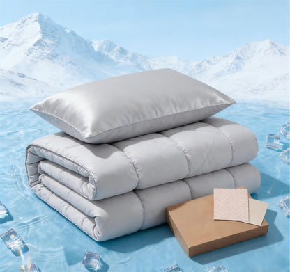 Bedsure Cooling Comforter Bundle Cooling Pillow Cases for Hot Sleepers with Dual-Sided Cool Tech, 2 Pack HA & Ceramides Infused Silky Cooling Pillowcases Soft for Skin & Hair, Grey, Queen Size
