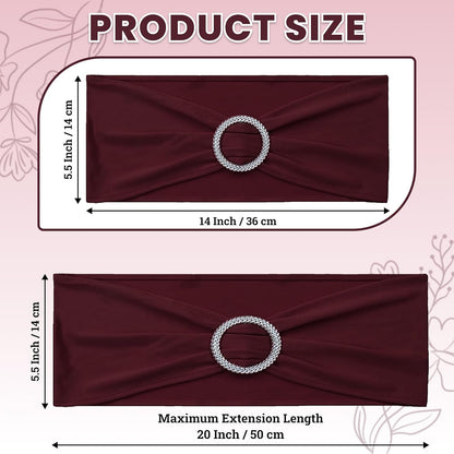 MDS Spandex Chair Sashes - Pack of 250 Universal Stretch Bows with Buckle Slider for Wedding Decor - Burgundy