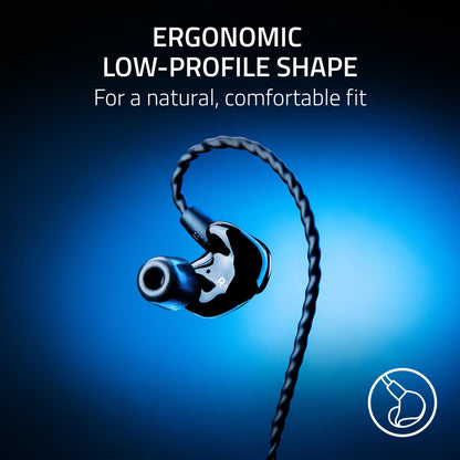 Razer Moray in-Ear Monitor for All-Day Streaming: Clear, Full-Range Audio - Comfortable Fit - Low Profile Design - Sound Isolating Earbuds - Detachable Over-Ear Wire - Custom Ear Tips & Case - Black