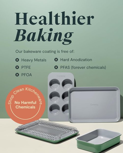 Caraway Nonstick Baking Pan Set | 2x 9" x 6.5" & 1x 9" x 13" - Non-Toxic, PTFE & PFOA Free - Deep Ceramic for Casseroles & Lasagna - Sage