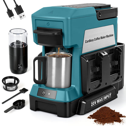 LEZZYRUCK Cordless Coffee Maker for Makita 18V Battery (No Battery), Portable Drip Coffee Machine with Electric Coffee Grinder and Coffee Cup, for RV, Camping, Travel