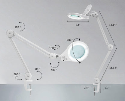 Neatfi LED Bifocal Magnifying Lamp 1,200 Lumens – 5” Glass Lens, Dual Magnification 2.25X/6X, Dimmable | Adjustable Arm with Clamp | Crafting, Jewelry & Reading (5 Diopter + 20 Diopter, White)