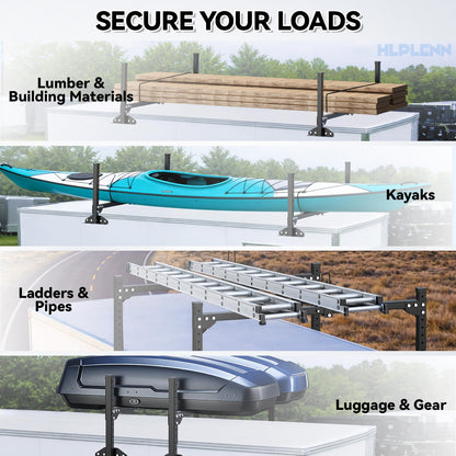 Aluminum Trailer Ladder Rack, Universal Adjustable Roof Ladder Rack for Enclosed & Open Trailers, 6.28′-9.06′ W & 0.58′-1.74′ H Adjustable, 450 lbs Capacity, Rustproof Aluminum with Ladder Stoppers