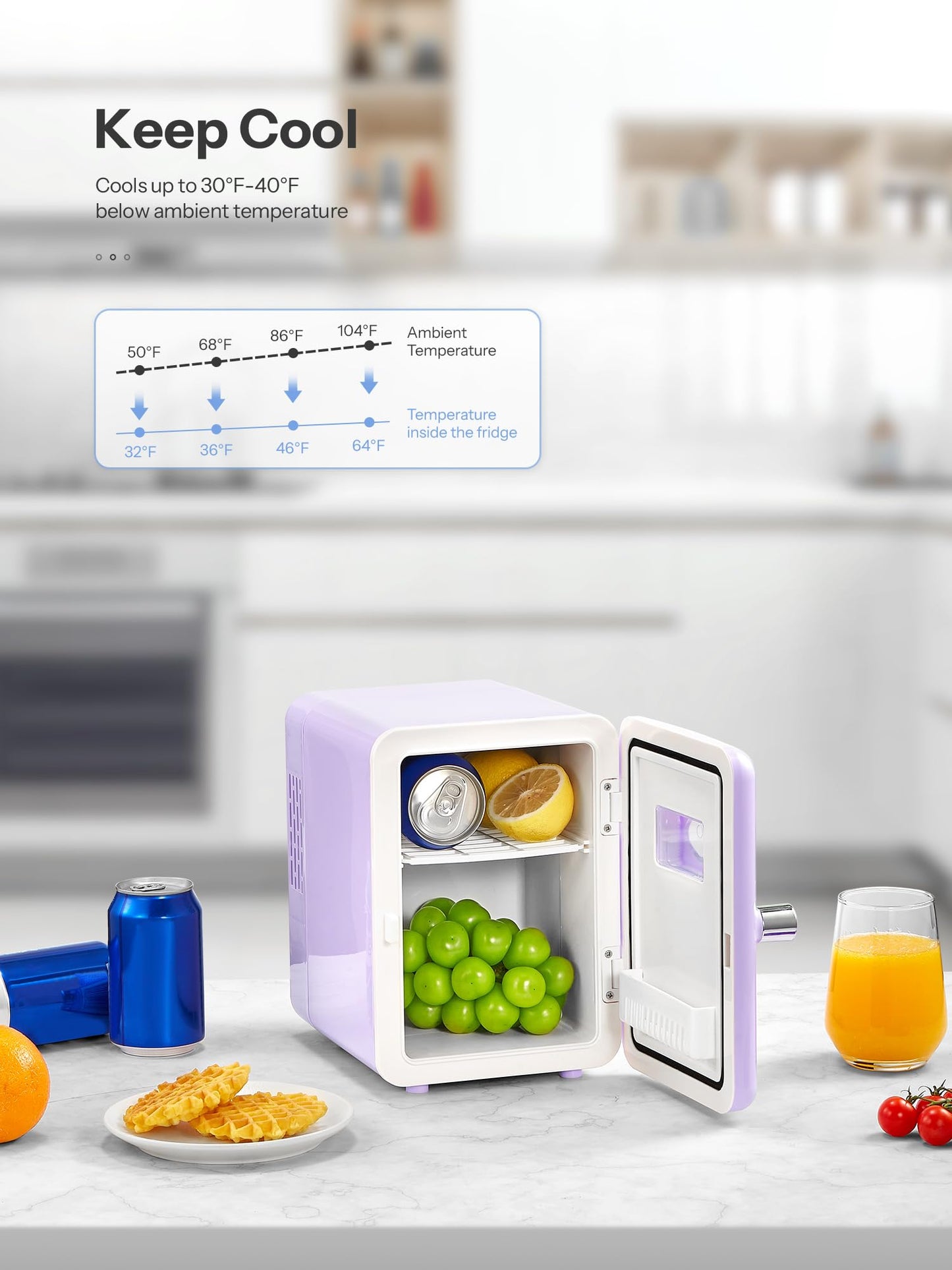 Mini Fridge With Handle, Small Fridge Rapid Cooling 4 Liter/6 Cans Skincare Fridge, Cooler and Warmer Refrigerators for Bedroom, Cosmetics, Office and Car (Retro, Purple)