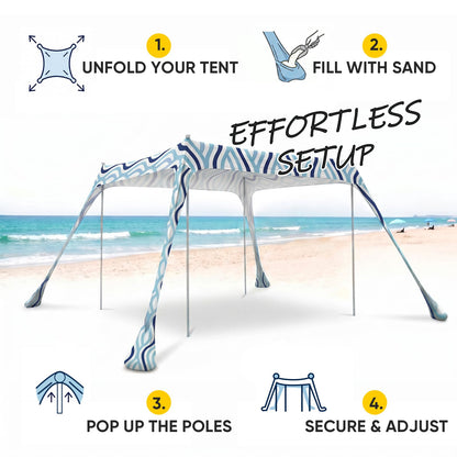 Sekey Aluminum Beach Shade Sun Shelter UPF 50+ - 10x10 FT Portable Beach Canopy with Windproof Rope & Stability Poles, Easy Setup Outdoor Tent for Camping, Backyard, Fishing, Picnics
