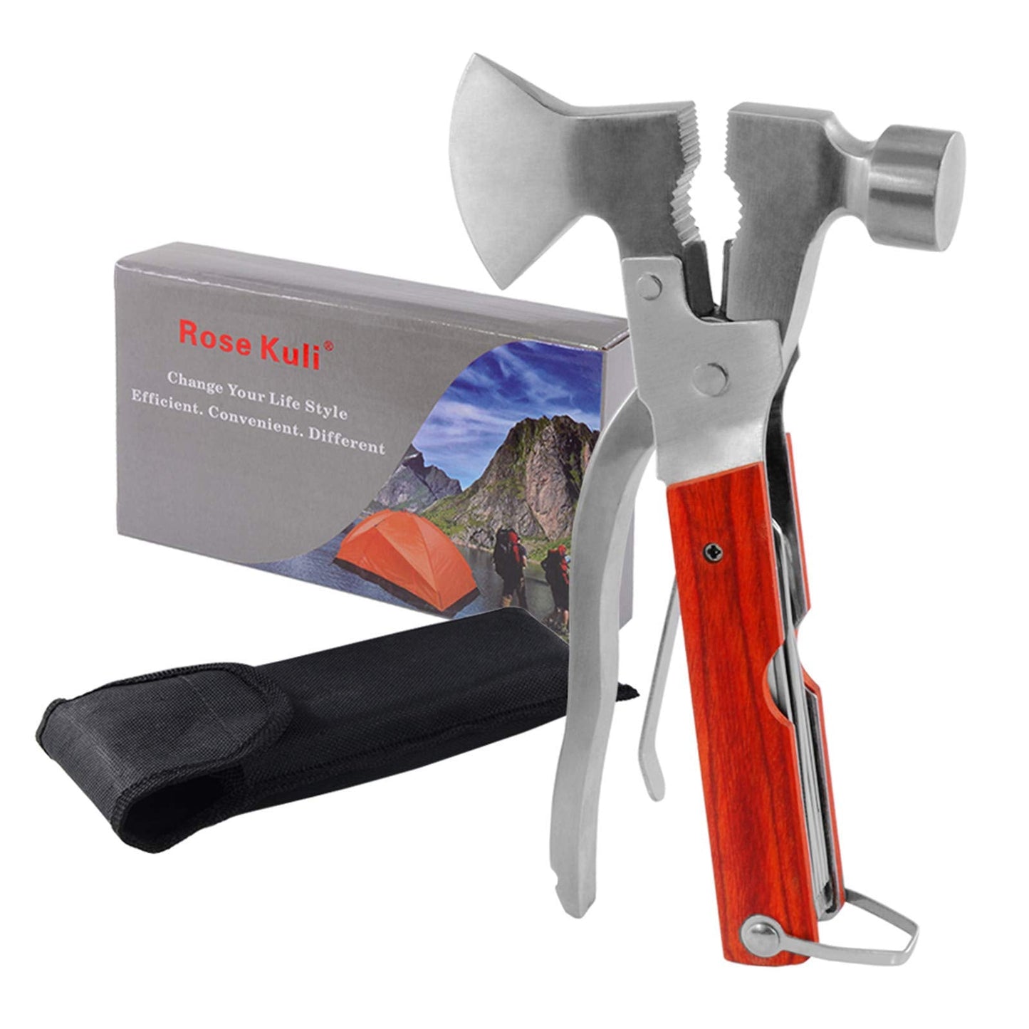 Camping Gear Multitool, Cool & Unique Birthday Gifts for Men Dad Husband Boyfriend, 18-in-1 Survival Gear for Outdoor Hunting Hiking, Emergency Escape Tool with Axe,Hammer,Plier,Knife,Bottle Opener