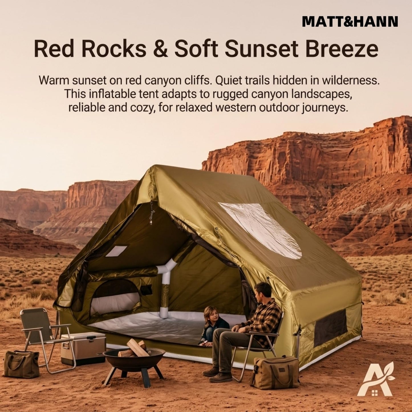 Quick Setup Inflatable Tent with Skylight for 4-6 Person, Waterproof Oxford Air Glamping Tents Breathable Mosquito-Proof Screens (Green 6.3㎡ Inflatable Tent (with Chimney Port), Green)