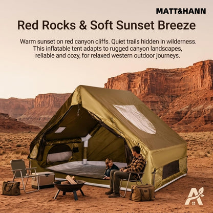 Quick Setup Inflatable Tent with Skylight for 4-6 Person, Waterproof Oxford Air Glamping Tents Breathable Mosquito-Proof Screens (Green 6.3㎡ Inflatable Tent (with Chimney Port), Green)
