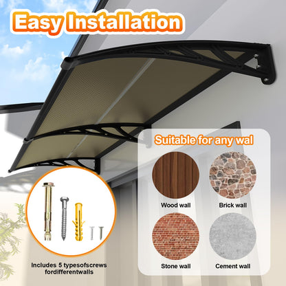 Door Awning,Awning for Door Entrance with Polycarbonate Cover,Shields Windows,Patio & Exteriors from Sun/Rain/Snow Brown 24x87in/60x220cm