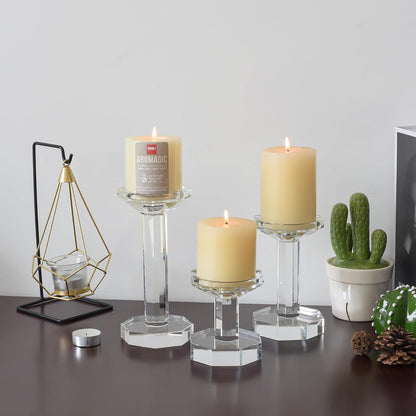 Skiennix Crystal Candlestick Holders - Elegant Set of 3 for Weddings & Parties | 4''/6''/8'' Tall