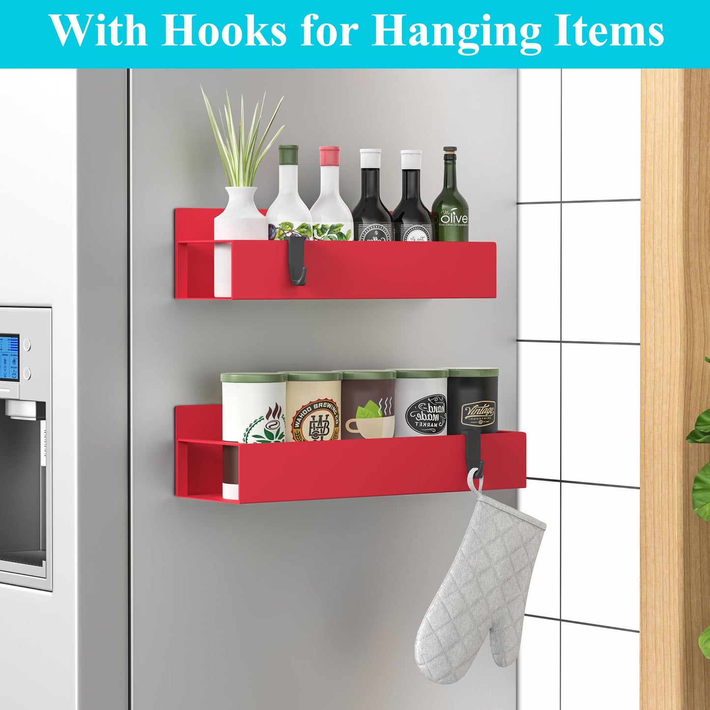 Metal 4 Pack Magnetic Spice Storage Rack Organizer for Refrigerator and Oven, Black Fridge Organizers and Storage