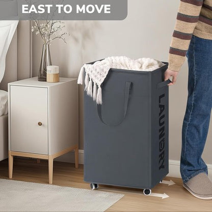 Goodpick Laundry Basket - Rolling Hamper with Removable Wash Bag | 75L Capacity, Grey Color