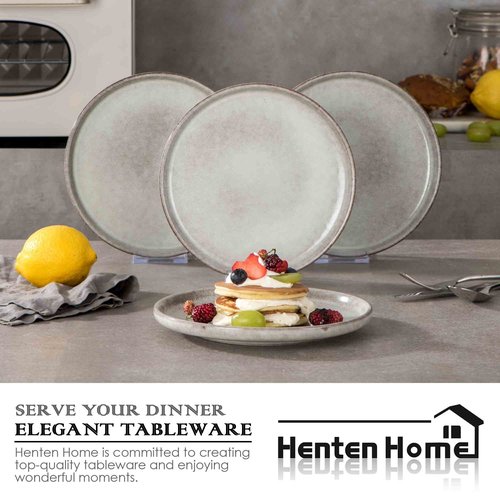Henten Home Ceramic Dessert Plates, 8 Inch Porcelain Salad Plates Set of 4, Fluted Round Snack Plates for Kitchen, Cake Serving Stoneware Dishes, Reactive Glaze, Scratch Resistant (Grey)