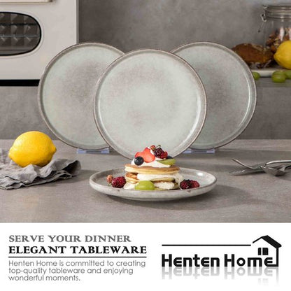 Henten Home Ceramic Dessert Plates, 8 Inch Porcelain Salad Plates Set of 4, Fluted Round Snack Plates for Kitchen, Cake Serving Stoneware Dishes, Reactive Glaze, Scratch Resistant (Grey)