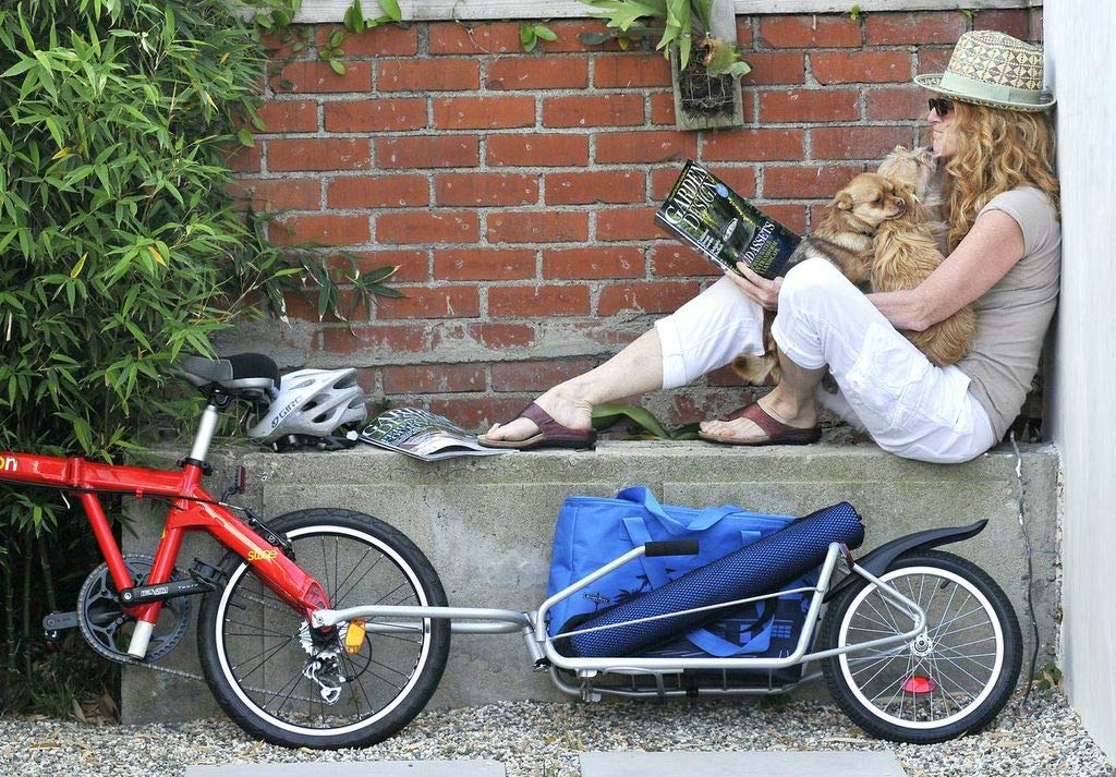 Maya Cycle One-Wheel Bicycle Cargo Trailer with Kickstand – Converts to Wheelbarrow, Includes Bag, Fits 18" to 700c Bikes