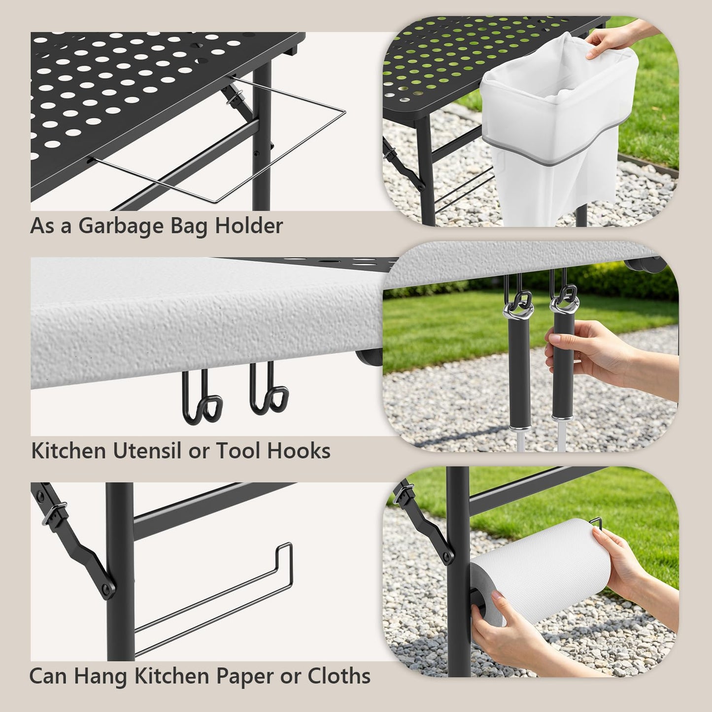 2 Pack 5ft Folding Table for Picnic Camping, Portable Outdoor Table with Metal Grid Grilling Surface, Heavy Duty Foldable Table for Cook Prep,Suitable for Camping, Backyard, Patio and Beach.