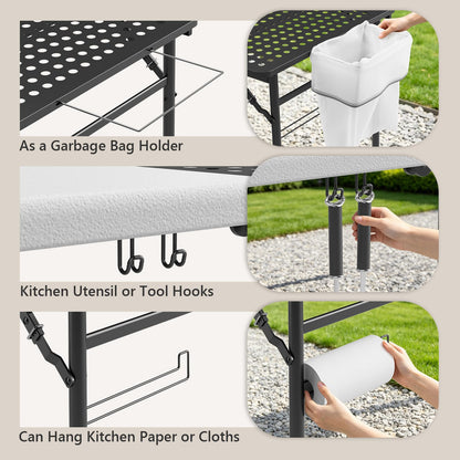 2 Pack 5ft Folding Table for Picnic Camping, Portable Outdoor Table with Metal Grid Grilling Surface, Heavy Duty Foldable Table for Cook Prep,Suitable for Camping, Backyard, Patio and Beach.