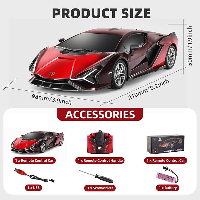 MIEBELY Lamboghini RC Car - 1:24 Scale Lambo Toy Car 3.7V 500mAh Sián Fast Remote Control Car for Boys 8-12 Rc Race Model Birthday Gifts for Kids Adults Boys Girls Age 6-12 Year Old