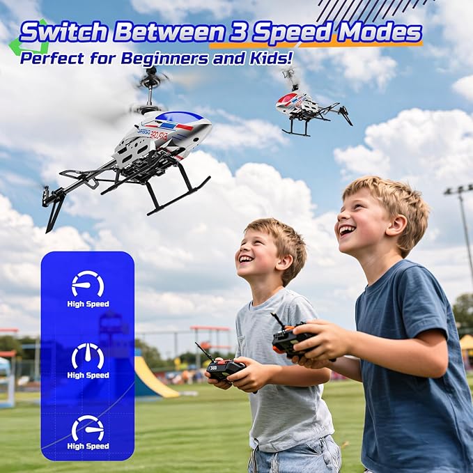 DEERC Remote Control Helicopter 3.5 CH Altitude Hold RC Helicopters w/Gyro for Beginner 2 Shells LED Light One Key Take Off/Landing 2.4GHz Aircraft Indoor Flying Toy for Kids Boys Girls
