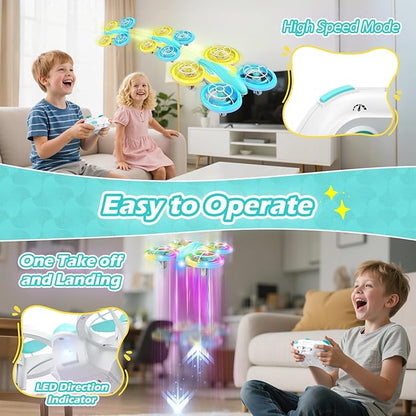 LED RC Drone for Kids 6+ Christmas Birthday Gift for Boys &amp Girls with Remote Batteries 360° Flip High Speed Mode 45 Min Flight Indoor and Outdoor Flying Toy - Blue Yellow