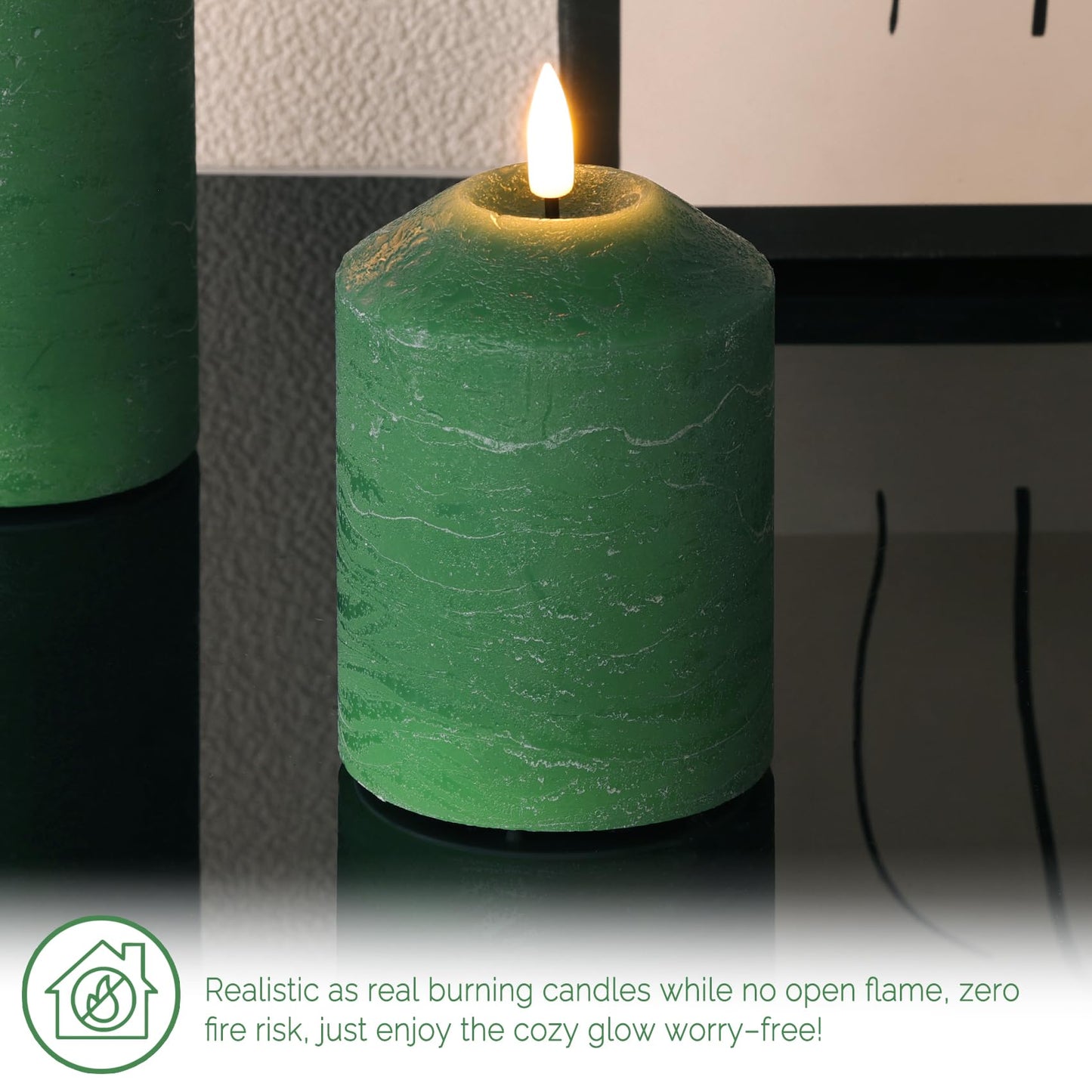 Girimax Green Christmas Flameless Pillar Candles with Remote, LED Wax Candles Battery Powered Flickering Set of 3