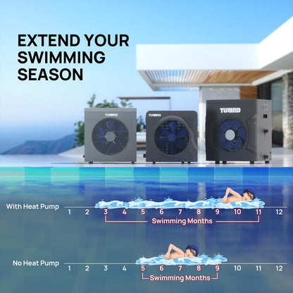 TURBRO 18,000 BTU Swimming Pool Heat Pump, Electric Pool Heater for Above-Ground Pools and Spas up to 6,000 Gallons, Titanium Heat Exchanger, 5.5 COP, IPX4-Waterproof, 110-120V, Manatee M18