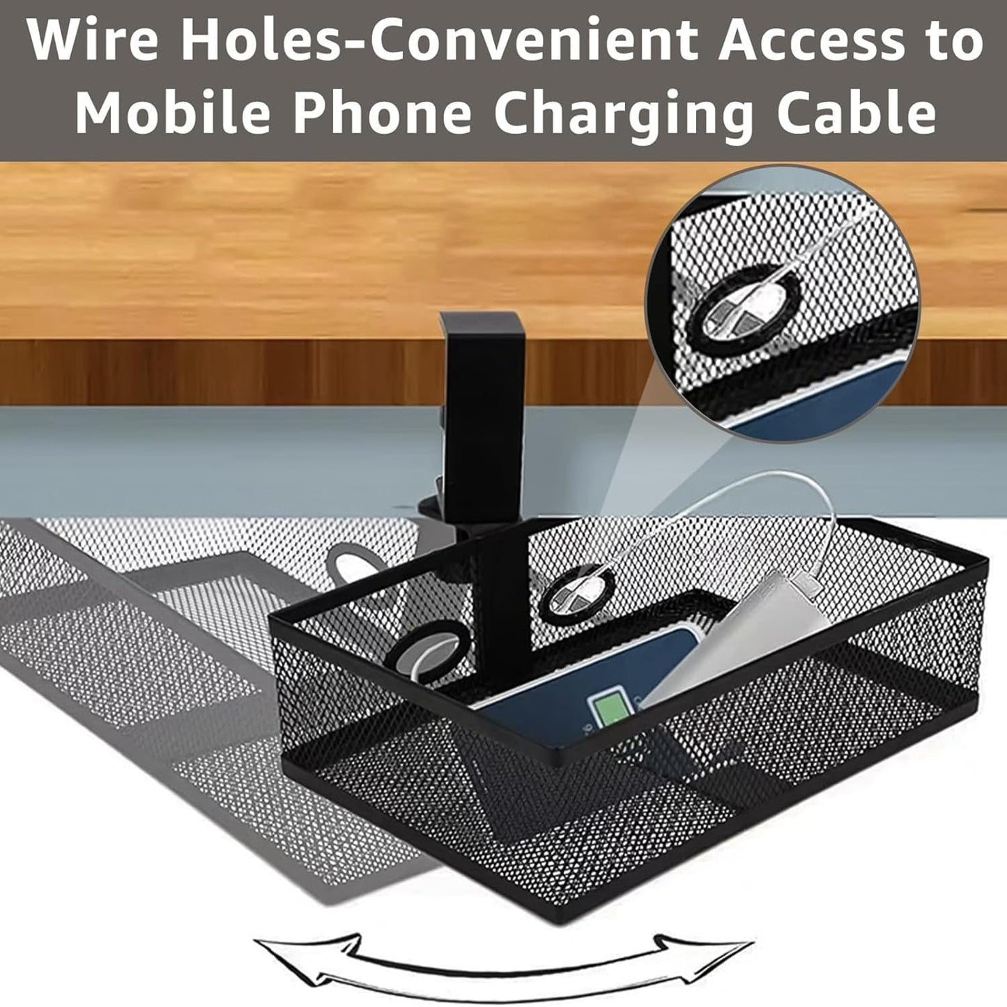 RHBLME Black Under Desk Drawer Storage - 360-Degree Rotating Desk Organizer Clamp-on Swivel Pencil Drawer Shelf for Office Tables