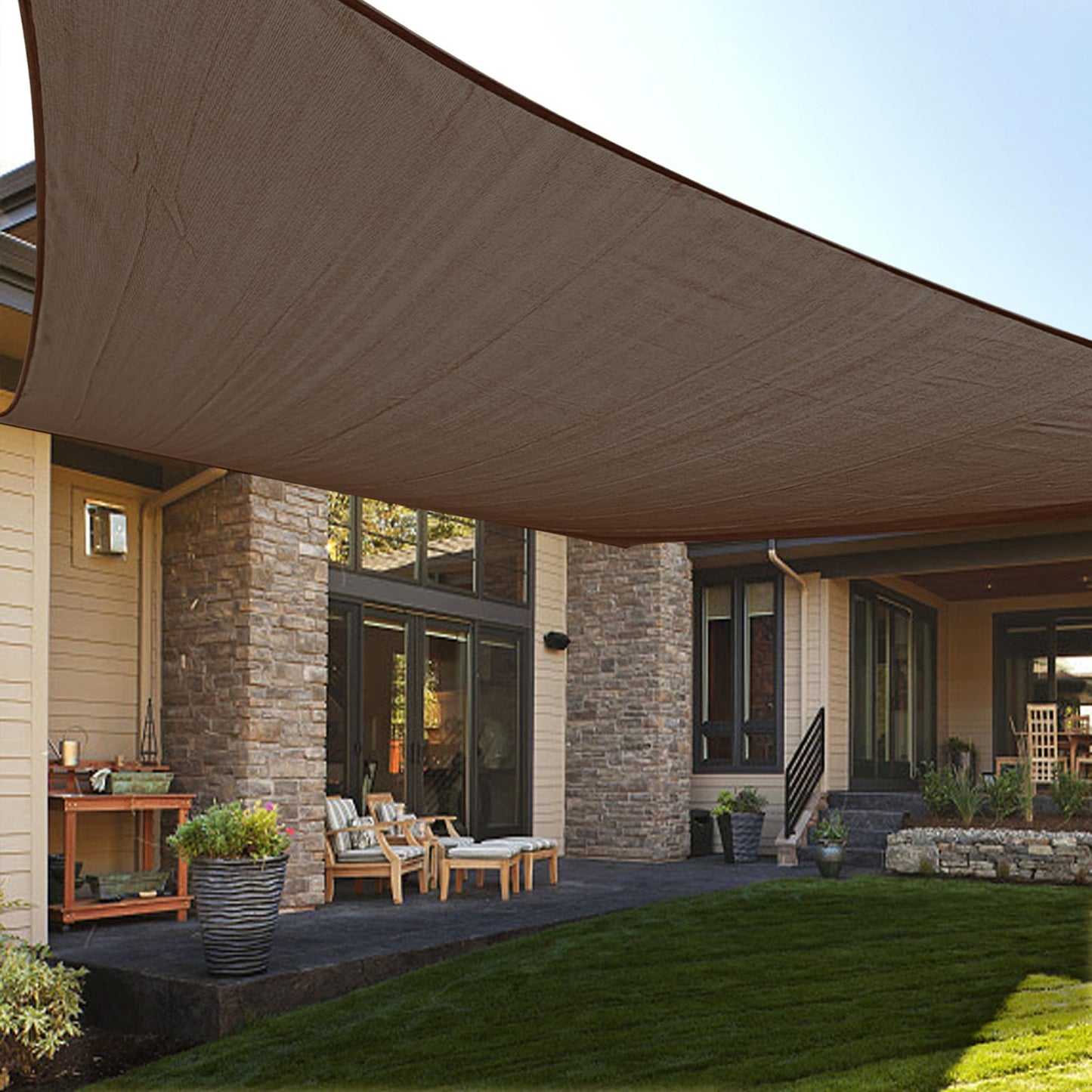LOVE STORY 20' x 20' Sun Shade Sail Large Square UV Block Breathable Canopy for Outdoor Patio Garden Plant Cover, Brown