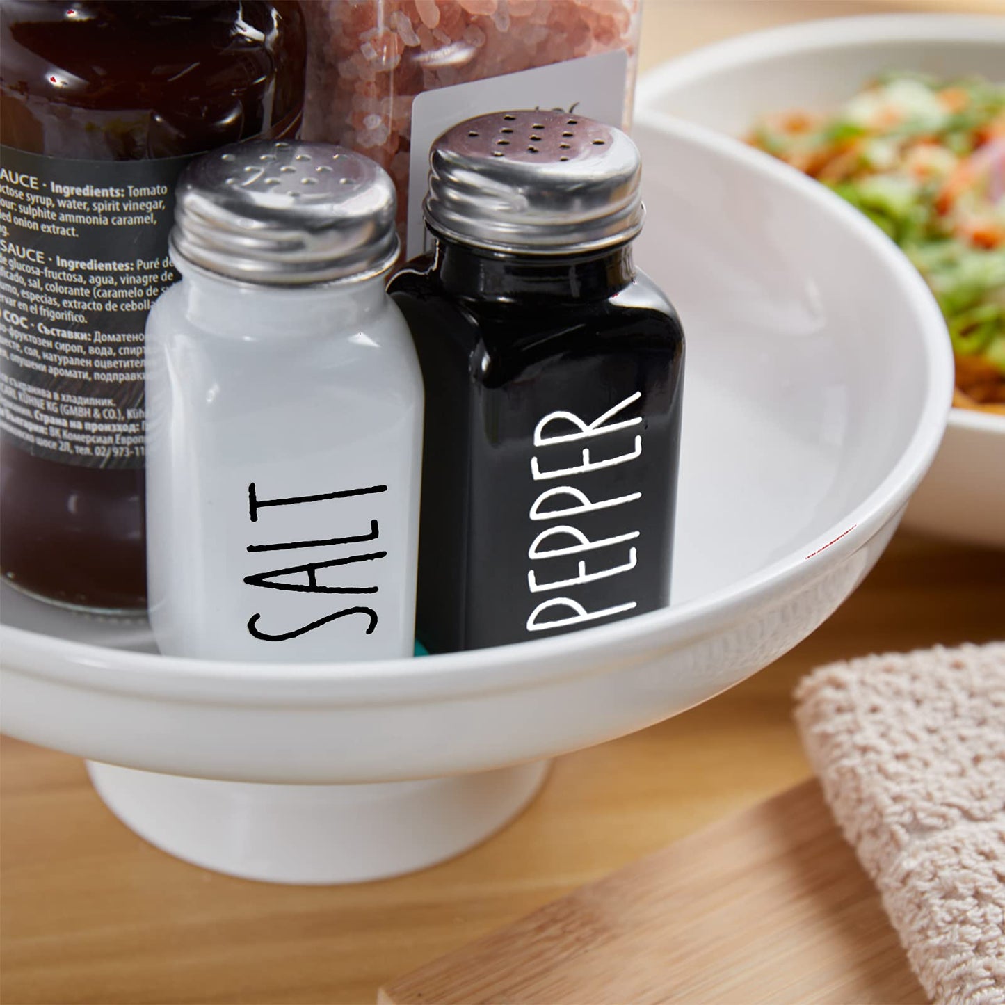 Salt and Pepper Shakers Set, Dopeca 2.7oz Glass Salt Shaker with Stainless Steel Lid, Black and White Modern Kitchen Decor and Accessories, Cute Salt and Pepper Set for Kitchen or Restaurant