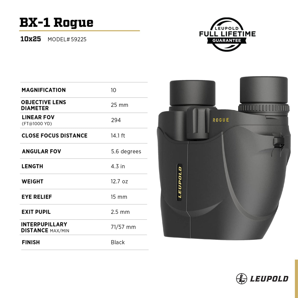 Leupold BX-1 Rogue Binoculars, 10x25mm (59225)
