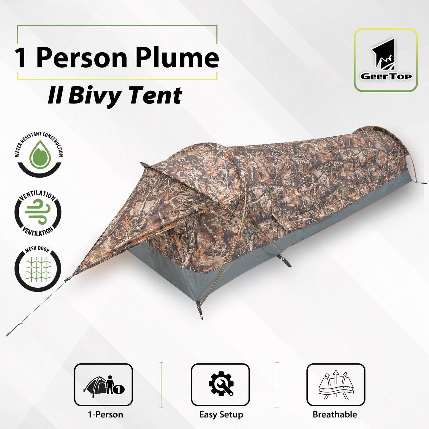 GEERTOP Ultralight Backpacking Single Person Tent Waterproof Camping 1 Man Bivy Tent for Outdoor Camp, Hiking Travel