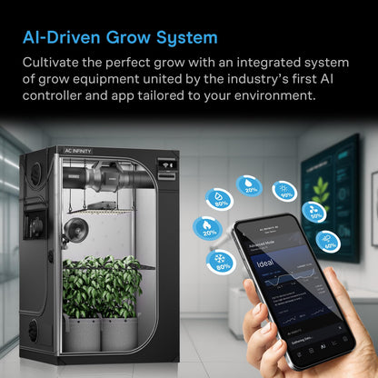 AC Infinity AI Grow System 3x3, 3-Plant Kit w/Self-Learning AI Controller, Dynamic Airflow & LM301H LED Lighting Control, 2000D Mylar Tent w/Lab-Tested Reflectivity, Largest Zippered Window