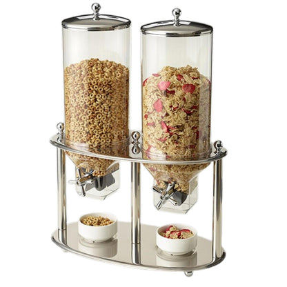 Steelite Creations Cereal Dispenser, Double Canister, Stainless Steel, Commercial Restaurants Buffet Use, Food Storage and Dispensing Container, Dispensing Dry Foods Cereal, Candy, Snacks, (2) 3 Gal