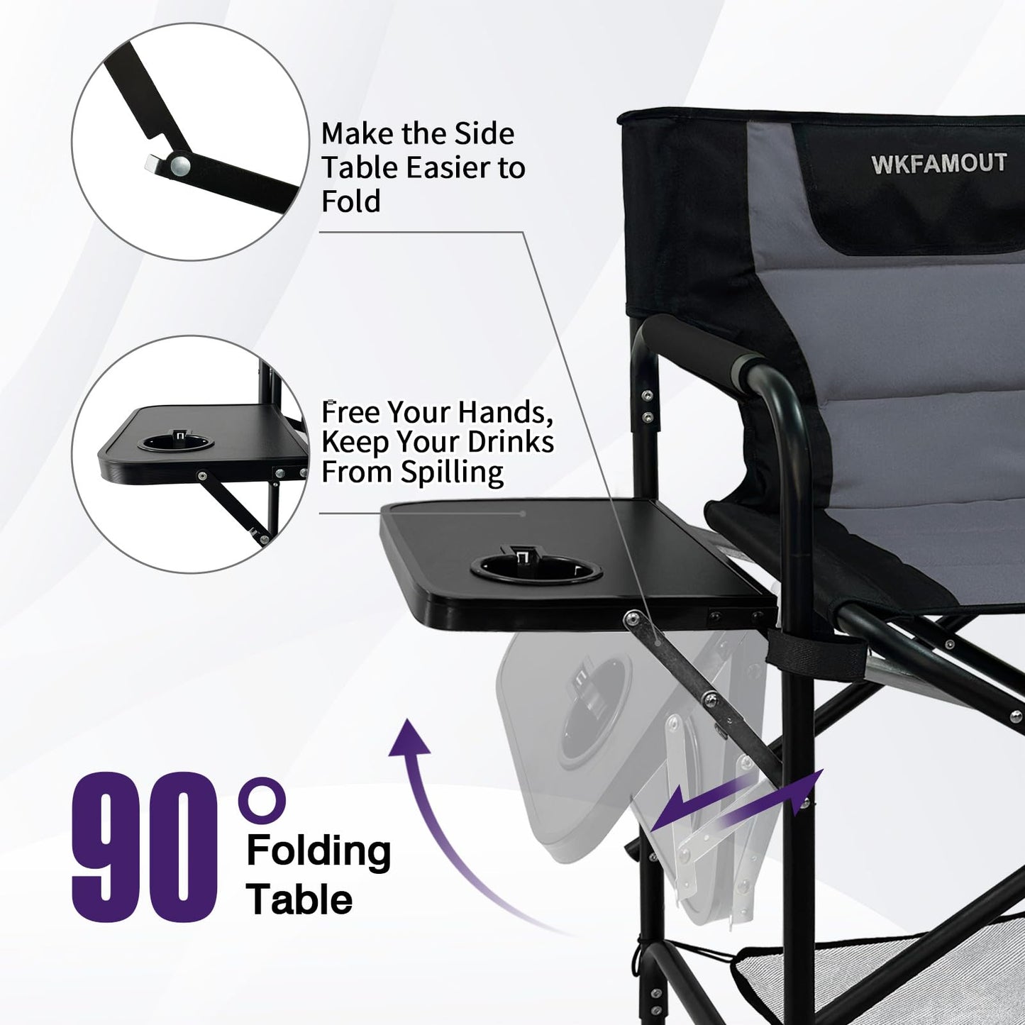 WKFAMOUT Tall Folding Directors Chair with Side Table 30.71" Seat Height Foldable Camping Chair Bar Stool for Makeup Artist Face Painting with Footrest and Storage Pocket Supports 350LBS