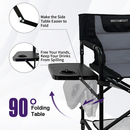 WKFAMOUT Tall Folding Directors Chair with Side Table 30.71" Seat Height Foldable Camping Chair Bar Stool for Makeup Artist Face Painting with Footrest and Storage Pocket Supports 350LBS