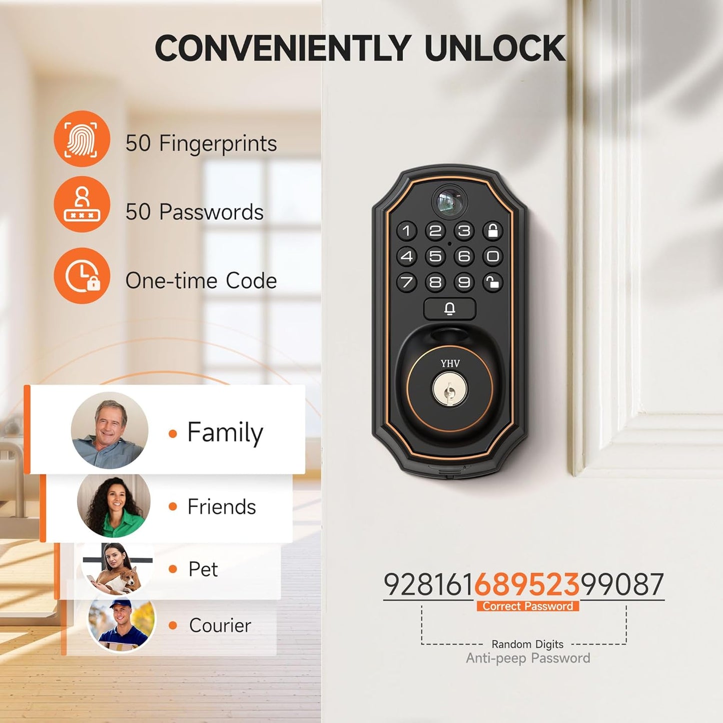 Keyless Entry Door Lock with Camera Fingerprint Smart Door Lock with App Remote Control, Wi-Fi Connected Electronic Keypad Code Deadbolt Auto Unlock for Front Door