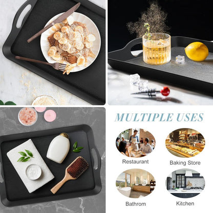 Armrouns Black Serving Trays with Handles, 16 x 11 inch Rectangular Non Skid Multi-Purpose Plastic OttomanTray for Restaurant, Parties, Coffee Table, Kitchen