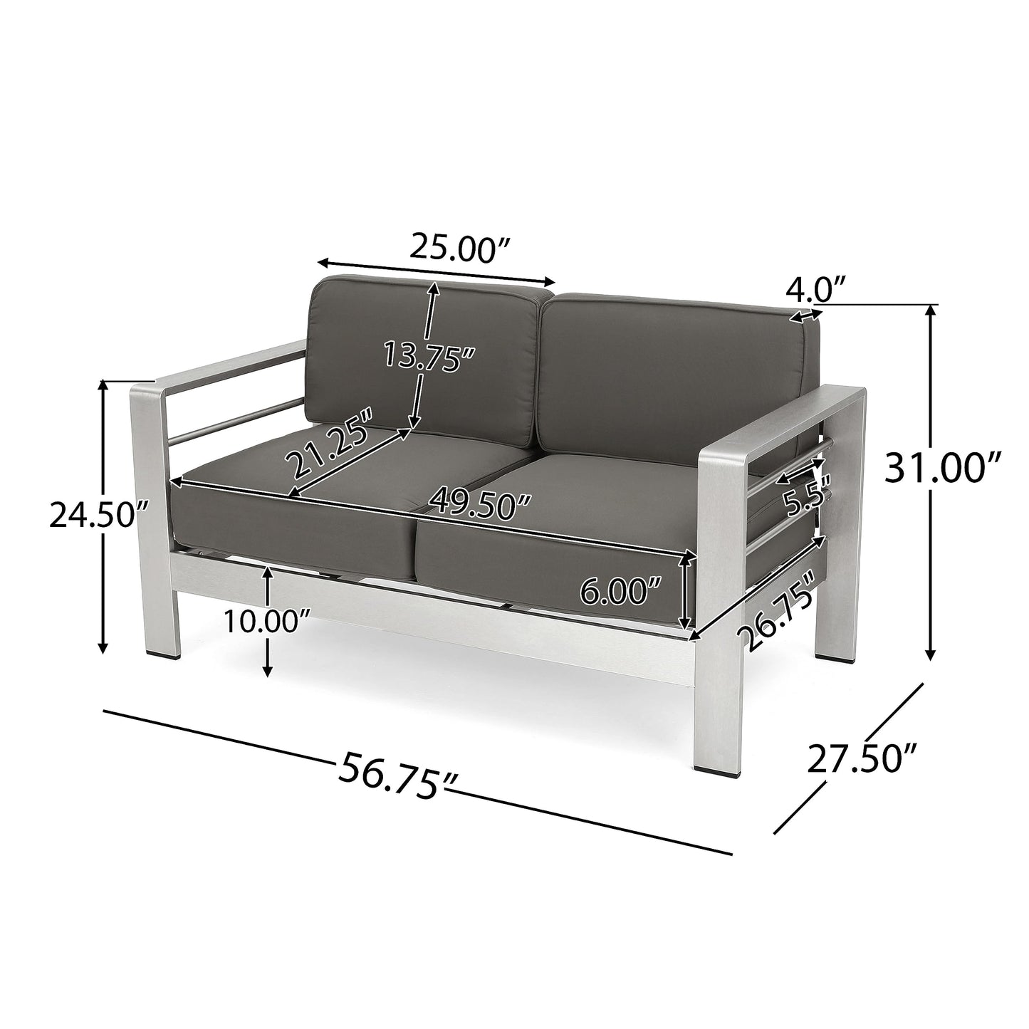 Christopher Knight Home Cape Coral Outdoor Chat Set with Fire Table, 5-Pcs Set, Khaki / Dark Grey