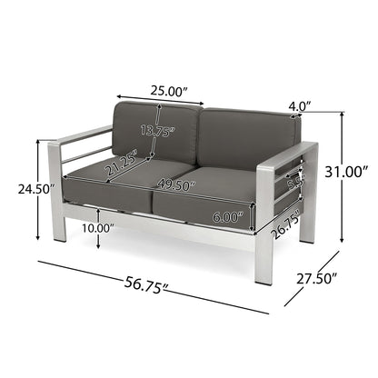 Christopher Knight Home Cape Coral Outdoor Chat Set with Fire Table, 5-Pcs Set, Khaki / Dark Grey