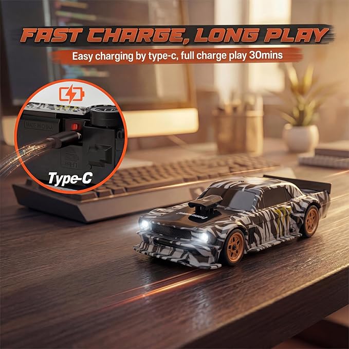 [2026 New Upgrade 1/43 Scale Mini RC Drift Car with Gyroscope Toys for Age 8-14 Old Birthday Gifts Micro Small with Full Proportional RTR 2.4GHz Remote 2 Tire Sets 8 Cones - Camouflage